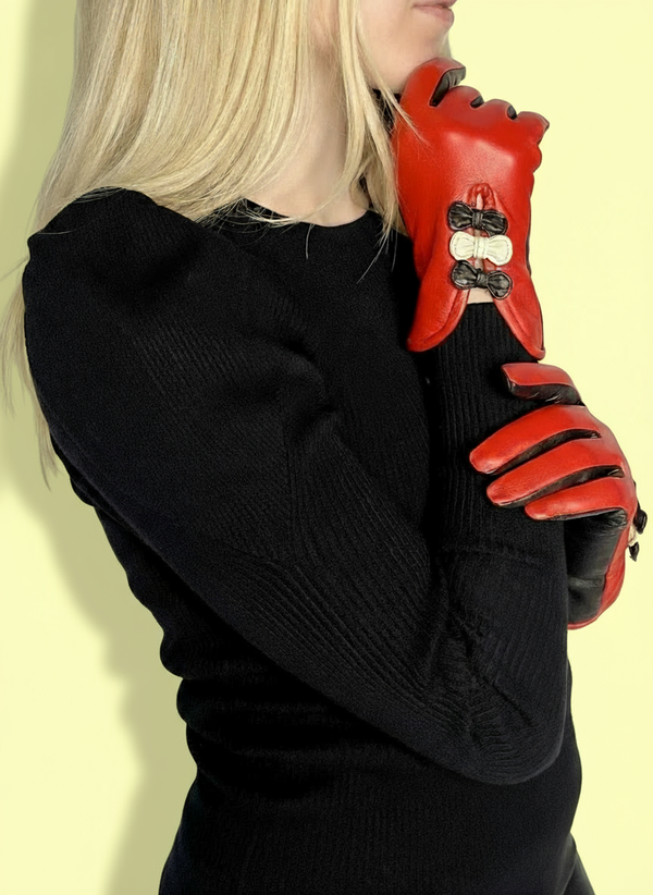 Lola Ramona Gloves Betty Bow - Red/Black