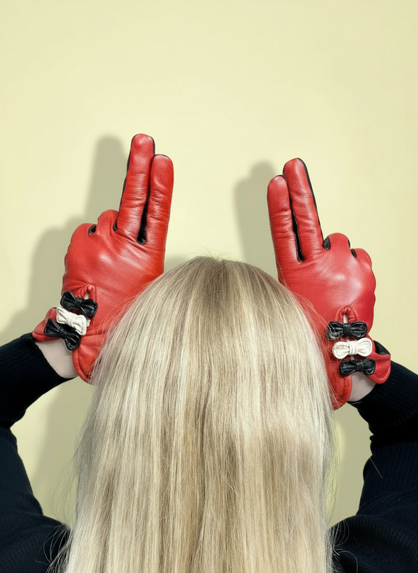 lola ramona Gloves Betty Bow - Red/Black