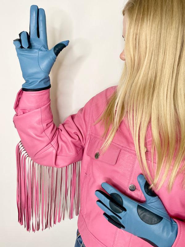 Lola Ramona Gloves Dottie Dots - Baby Blue/Navy