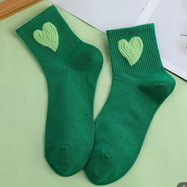 lola ramona Hearts Green - Mid Leg Socks