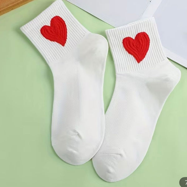 lola ramona Hearts White - Mid Leg Socks