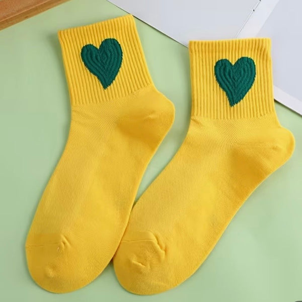 lola ramona Hearts Yellow - Mid Leg Socks