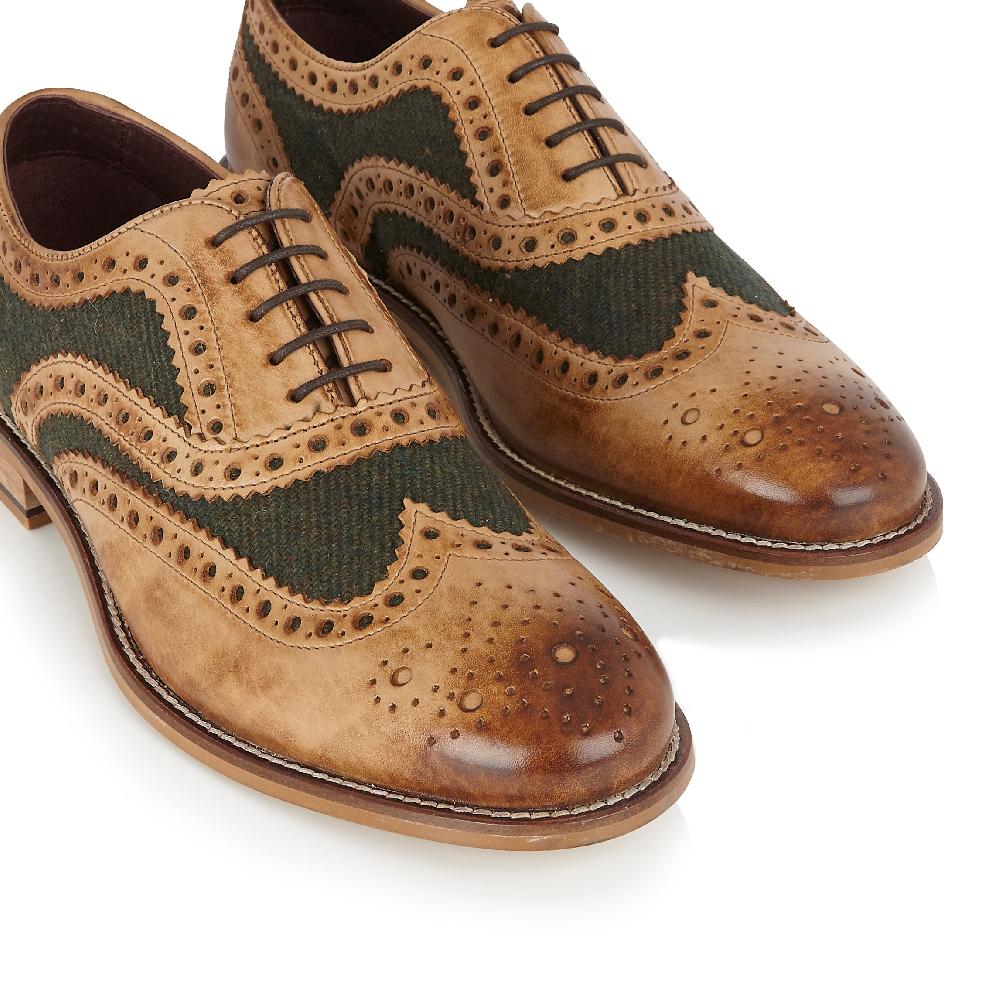 London Brogues Gatsby Leather Brogue Tan / Green Tweed