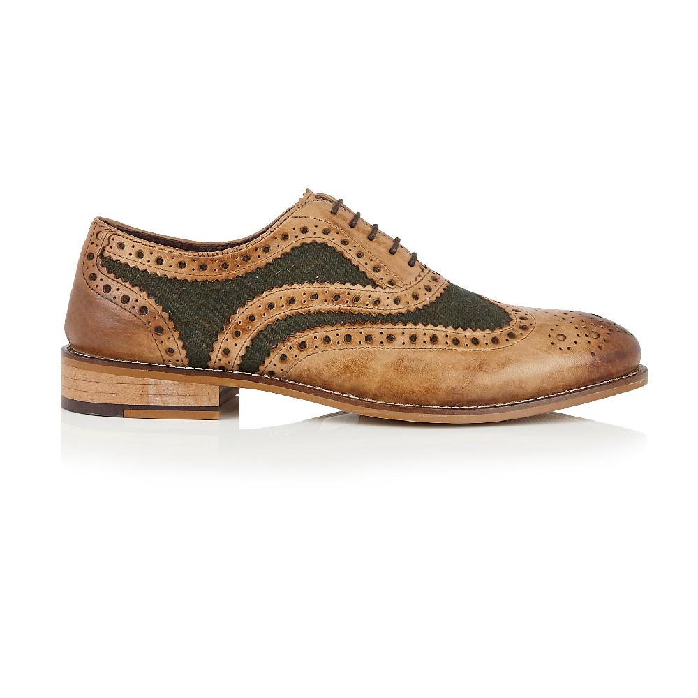 London Brogues Gatsby Leather Brogue Tan / Green Tweed