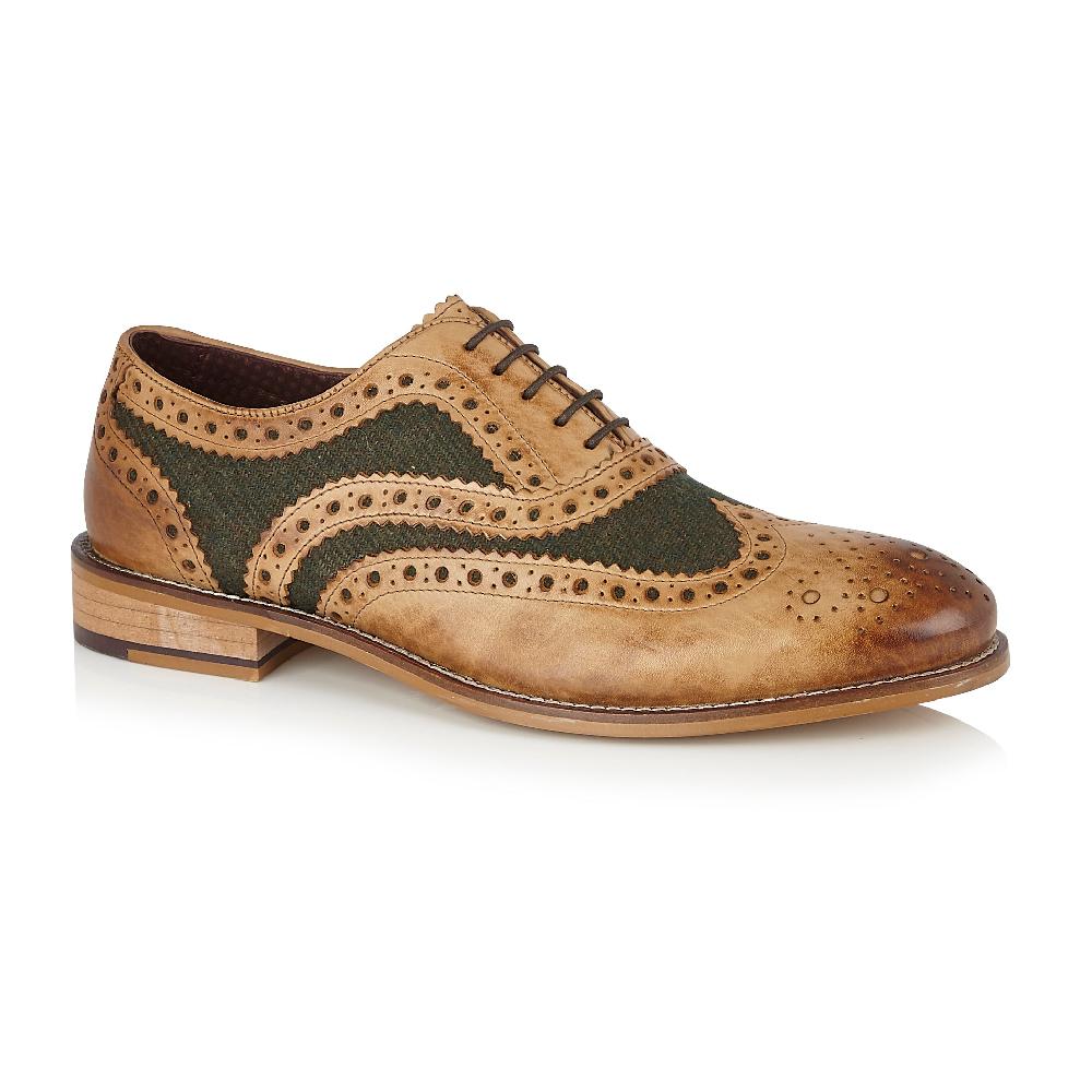 london brogues Gatsby Leather Brogue Tan / Green Tweed