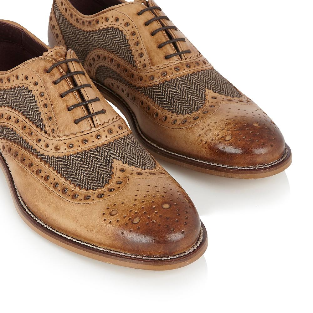 London Brogues Gatsby Leather Brogue Tan / Tweed