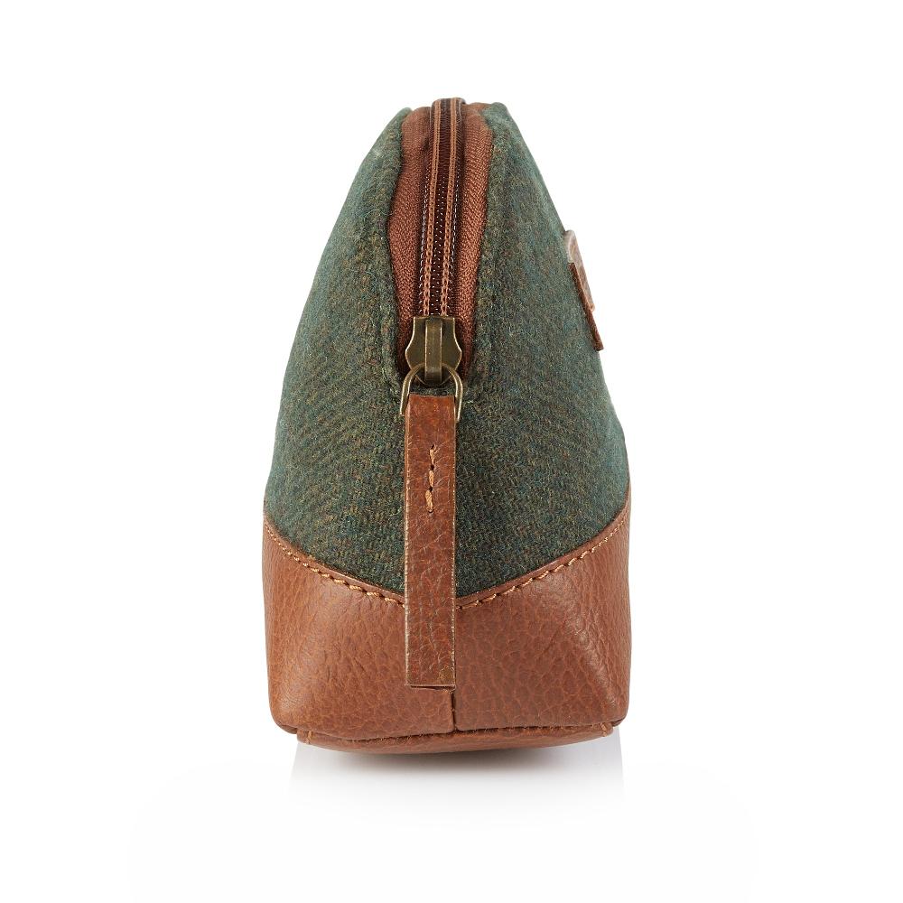 London Brogues Green Tweed And Leather Washbag
