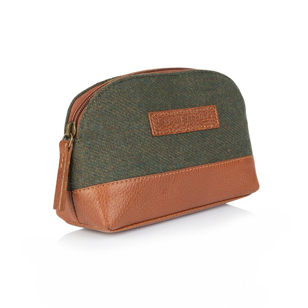 London Brogues Green Tweed And Leather Washbag