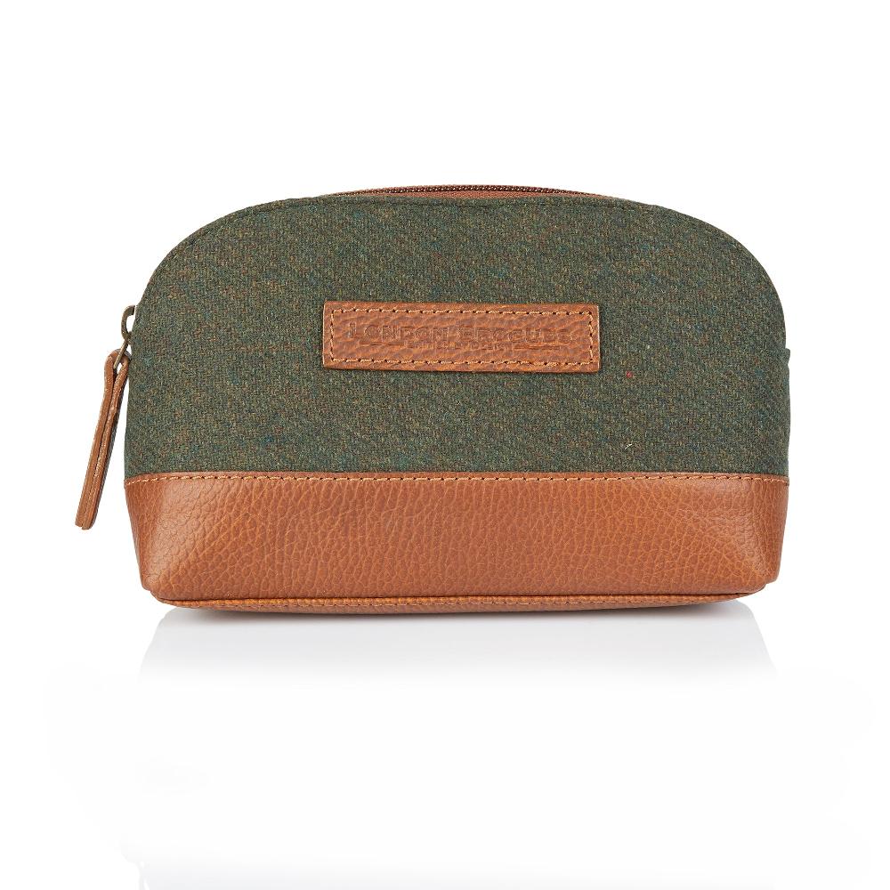 london brogues Green Tweed and Leather Washbag