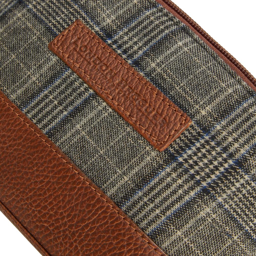 London Brogues Grey Tweed And Leather Washbag