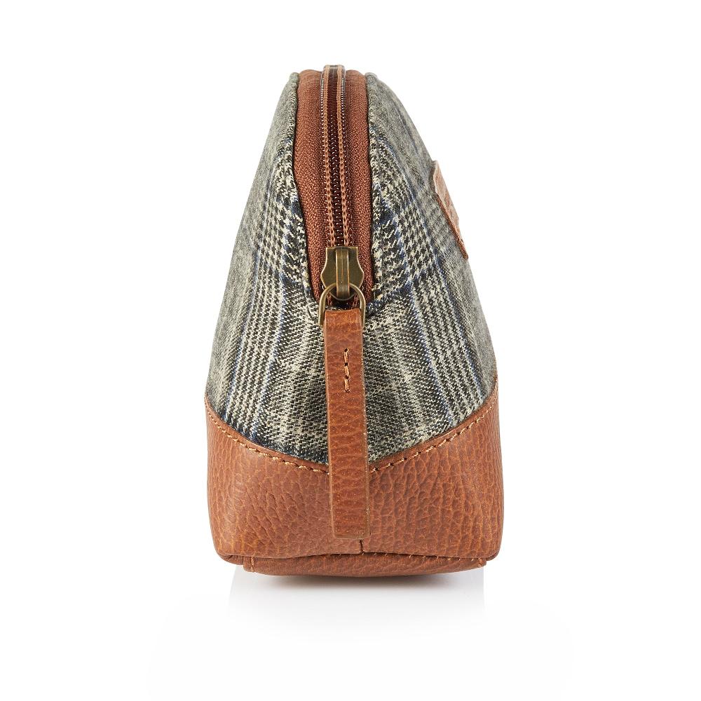 London Brogues Grey Tweed And Leather Washbag