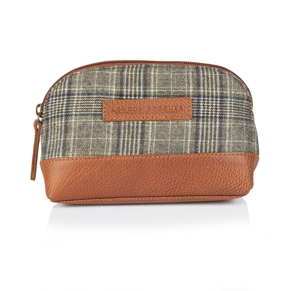 london brogues Grey Tweed and Leather Washbag