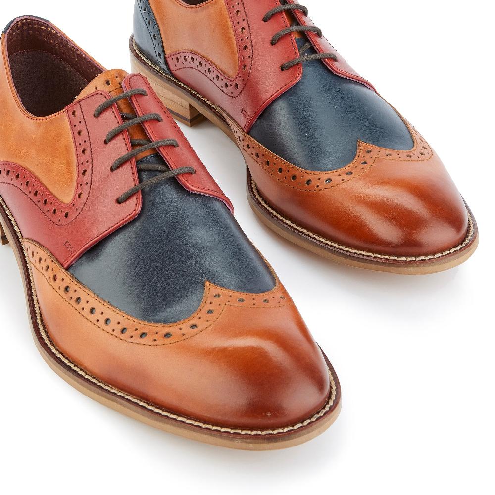 London Brogues Tommy Derby Tan / Blue / Red