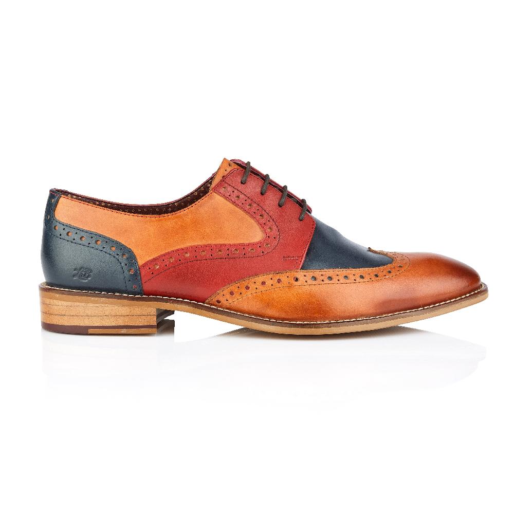 London Brogues Tommy Derby Tan / Blue / Red
