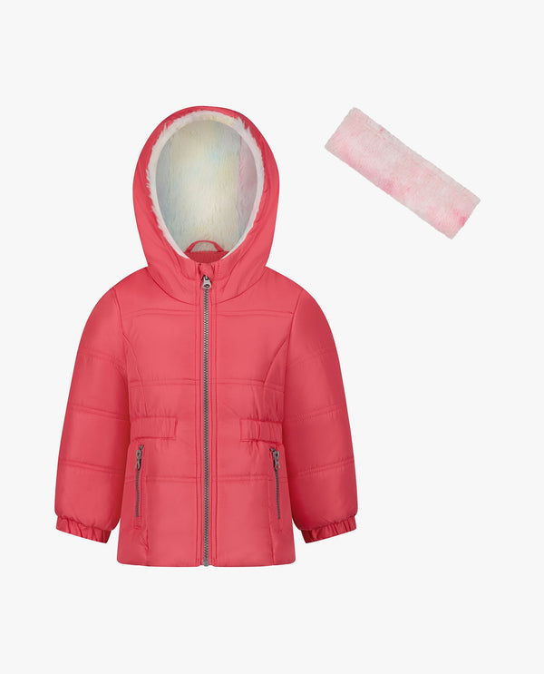 london fog BABY GIRLS ZIP-FRONT HOODED MID CINCH PUFFER