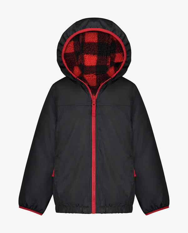 london fog BIG BOYS ZIP-FRONT REVERSIBLE FLEECE LINED HOODED JACKET