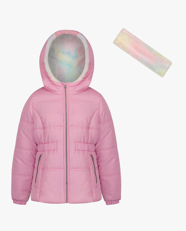 London Fog BIG GIRLS ZIP-FRONT HOODED MID CINCH PUFFER