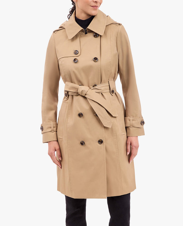 London Fog DOUBLE BREASTED TRENCH WITH BUTTON OFF HOOD