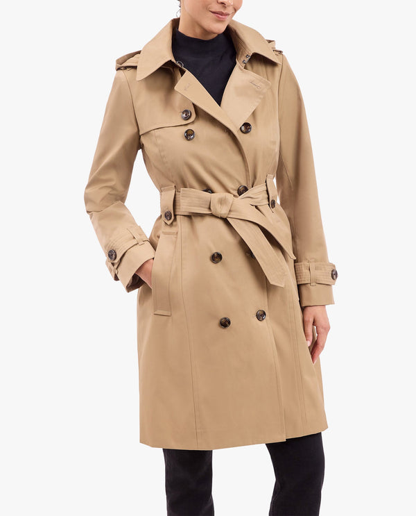 London Fog DOUBLE BREASTED TRENCH WITH BUTTON OFF HOOD