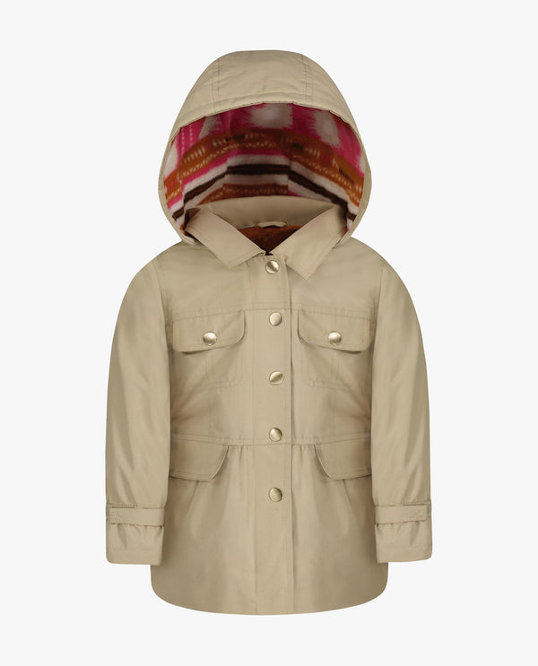 London Fog GIRLS SNAP-FRONT SKIRTED TRENCH WITH HOOD
