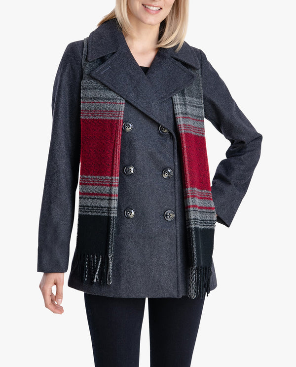 London Fog DOUBLE BREASTED PEACOAT WITH SCARF