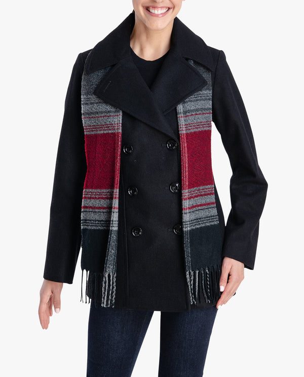 london fog DOUBLE BREASTED PEACOAT WITH SCARF