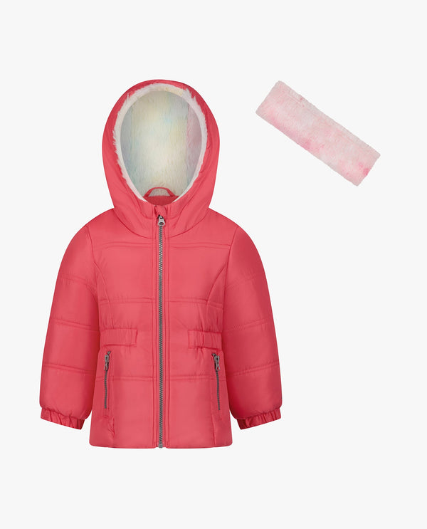 london fog GIRLS ZIP-FRONT HOODED MID CINCH PUFFER