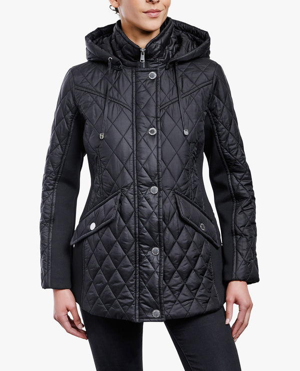 london fog ZIP FRONT HOODED QUILTED JACKET
