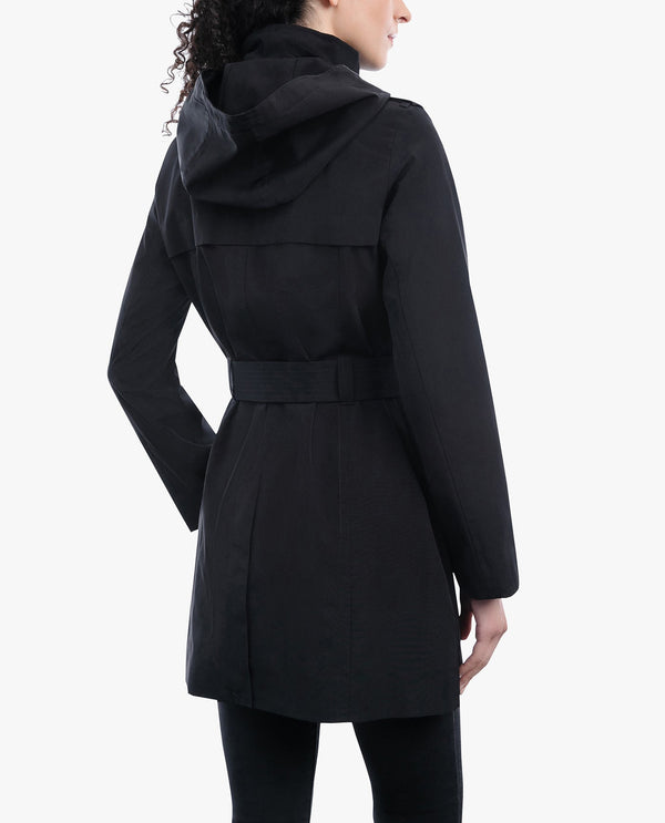 London Fog ZIP FRONT HOODED TRENCH WITH BELT