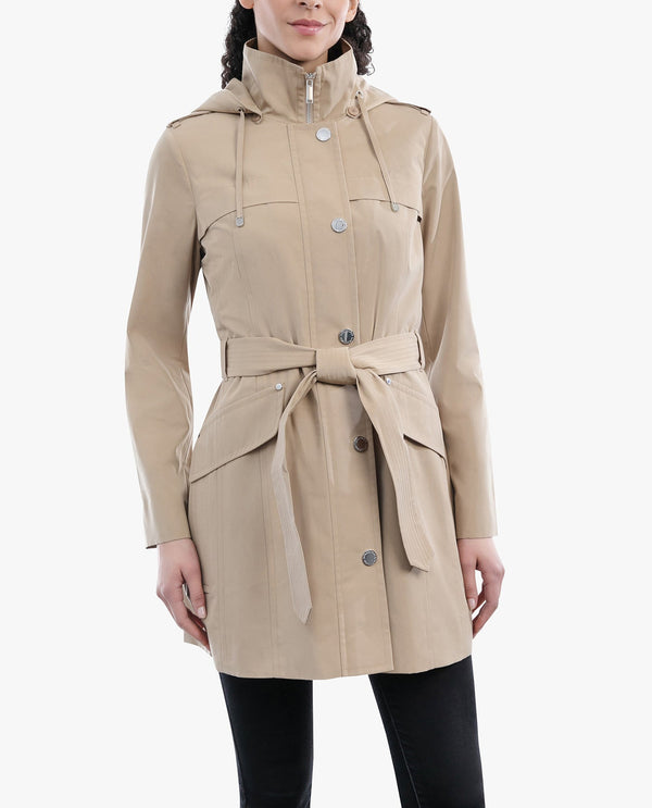 London Fog ZIP FRONT HOODED TRENCH WITH BELT