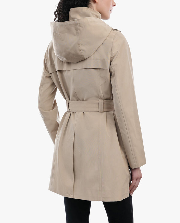 London Fog ZIP FRONT HOODED TRENCH WITH BELT