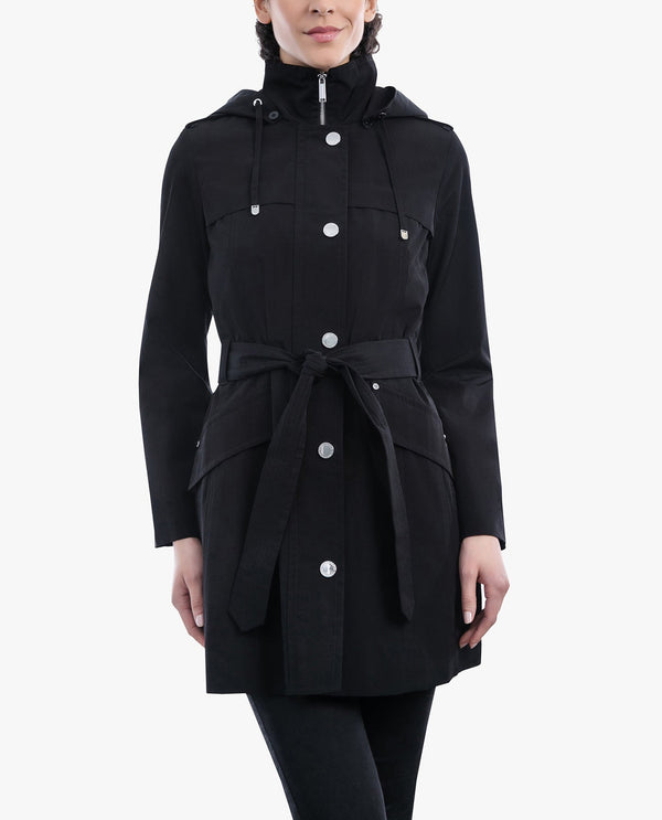 london fog ZIP FRONT HOODED TRENCH WITH BELT