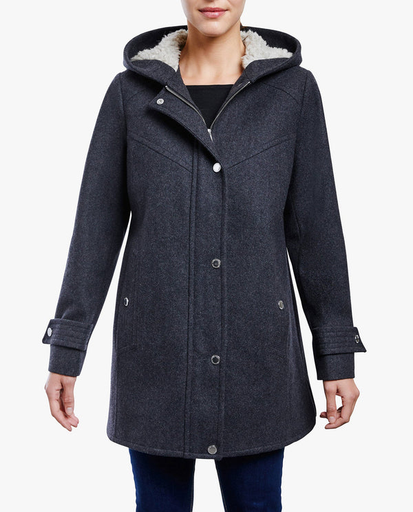 london fog ZIP-FRONT SHERPA LINED HOOD WOOL JACKET