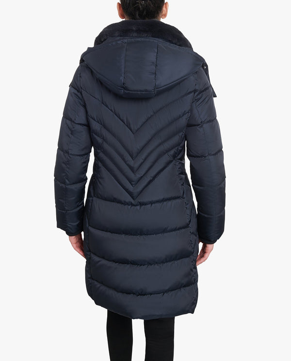 London Fog PLUS SIZE ZIP-FRONT HOODED HEAVY WEIGHT PUFFER JACKET WITH BUTTON-OFF FUR COLLAR