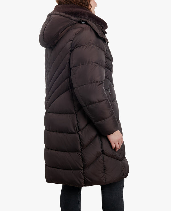 London Fog PLUS SIZE ZIP-FRONT HOODED HEAVY WEIGHT PUFFER JACKET WITH BUTTON-OFF FUR COLLAR