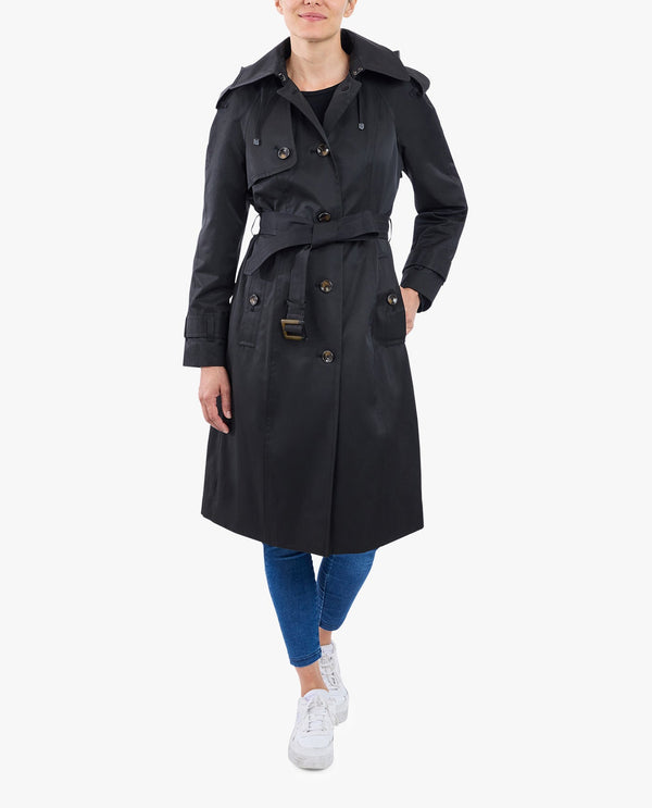 London Fog SINGLE BREASTED BELTED RAINCOAT WITH HOOD