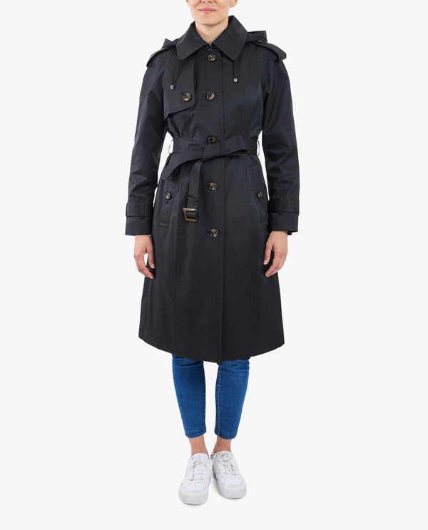 london fog SINGLE BREASTED BELTED RAINCOAT WITH HOOD