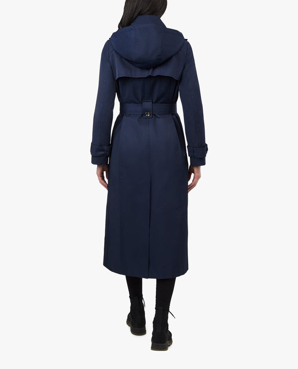 London Fog SINGLE BREASTED HOODED MAXI TRENCH WITH BELT