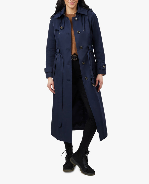 London Fog SINGLE BREASTED HOODED MAXI TRENCH WITH BELT