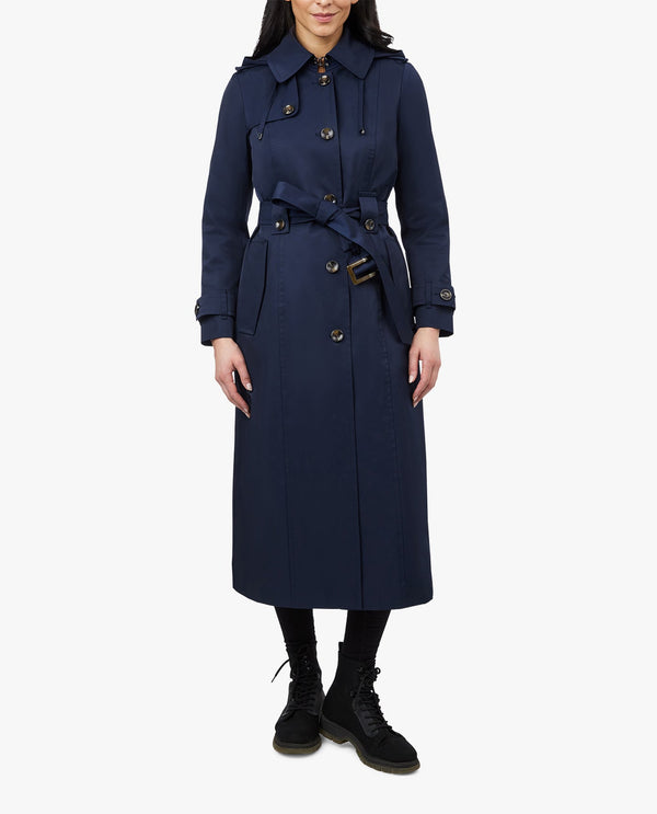 london fog SINGLE BREASTED HOODED MAXI TRENCH WITH BELT