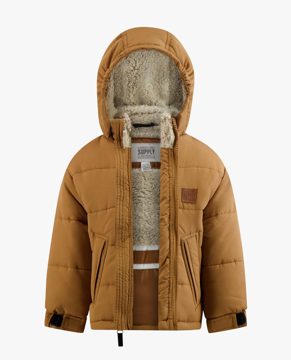 London Fog TODDLER BOYS ZIP-FRONT HOODED SHERPA LINED PUFFER
