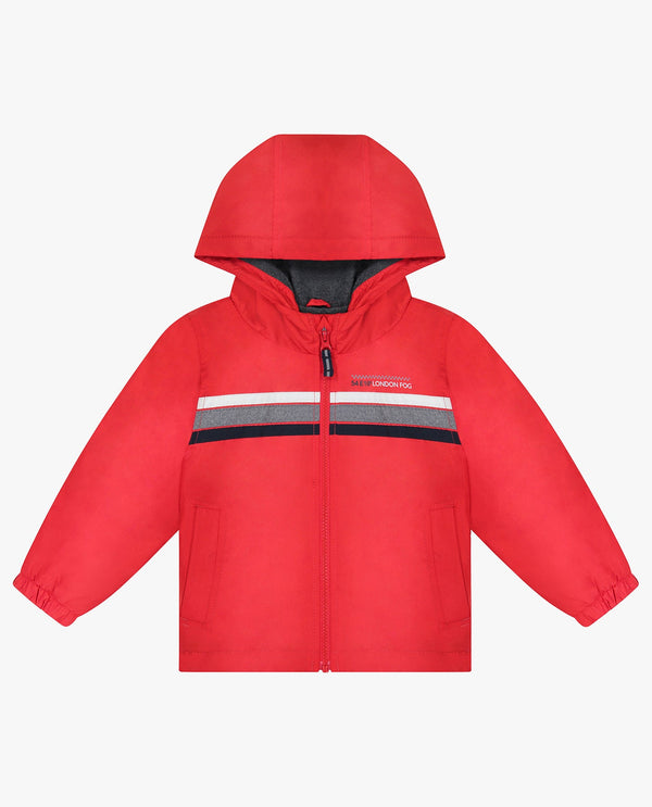 London Fog TODDLER BOYS ZIP FRONT HOODED SPORTY STRIPE RAINCOAT