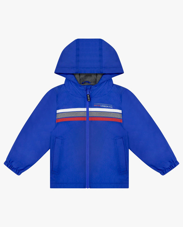 London Fog TODDLER BOYS ZIP FRONT HOODED SPORTY STRIPE RAINCOAT