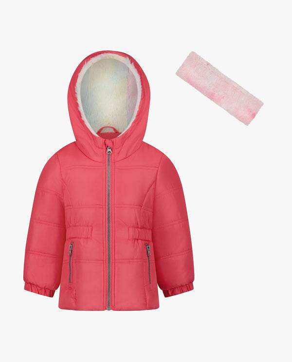 london fog TODDLER GIRLS ZIP-FRONT HOODED MID CINCH PUFFER