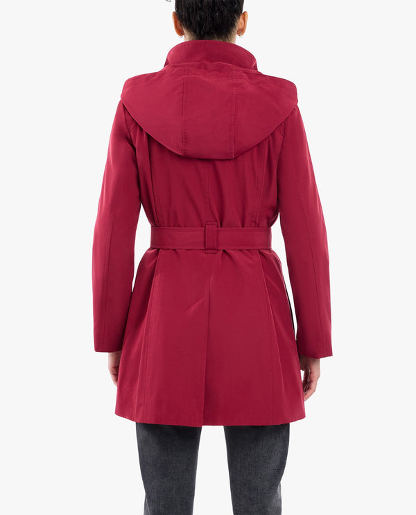 London Fog ZIP FRONT HIGH-NECK HOODED TRENCH WITH BELT