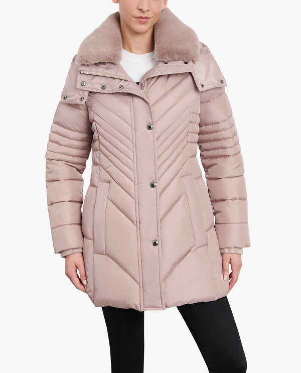 london fog ZIP-FRONT HOODED PUFFER JACKET WITH BUTTON-OFF FUR COLLAR