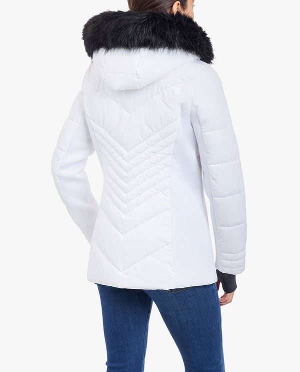 London Fog ZIP-FRONT PUFFER JACKET WITH REMOVABLE FAUX FUR TRIMMED HOOD