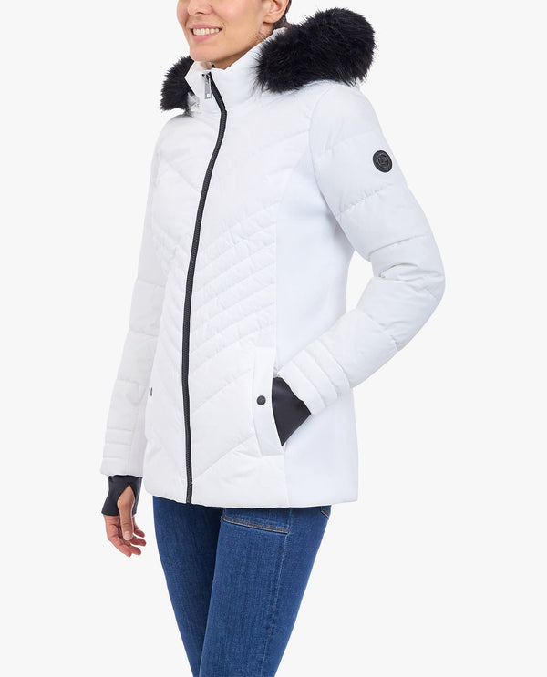 London Fog ZIP-FRONT PUFFER JACKET WITH REMOVABLE FAUX FUR TRIMMED HOOD