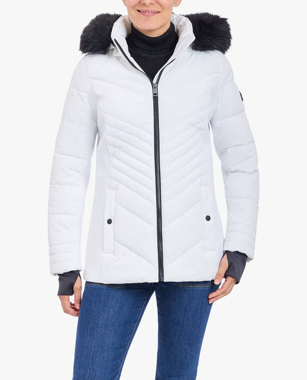london fog ZIP-FRONT PUFFER JACKET WITH REMOVABLE FAUX FUR TRIMMED HOOD