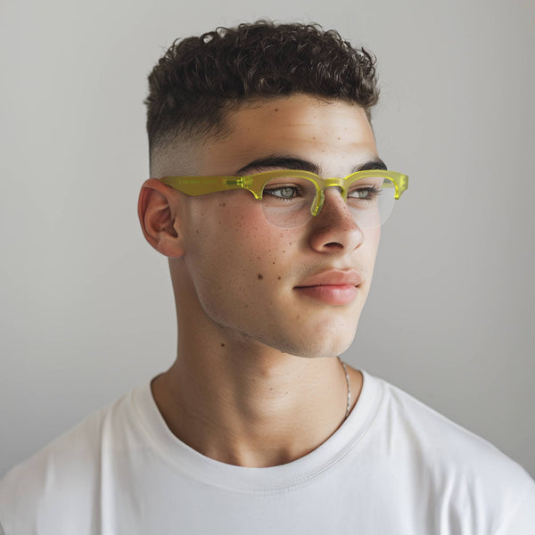London Mole Courier Reading Glasses In Rubberised Fluorescent Transparent Yellow
